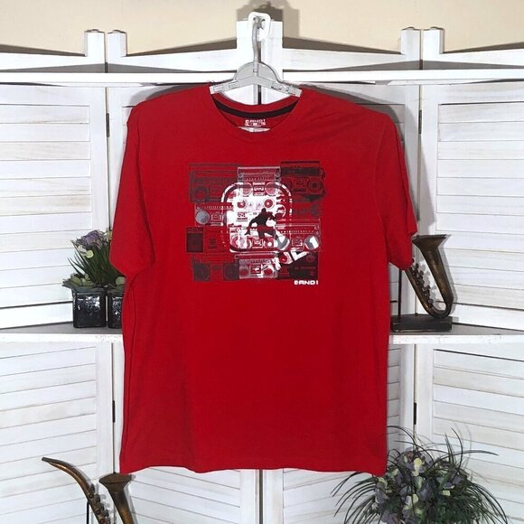 AND1 XL Mens Red Black Basketball Dunk Season Short Sleeve T Shirt - Picture 1 of 5